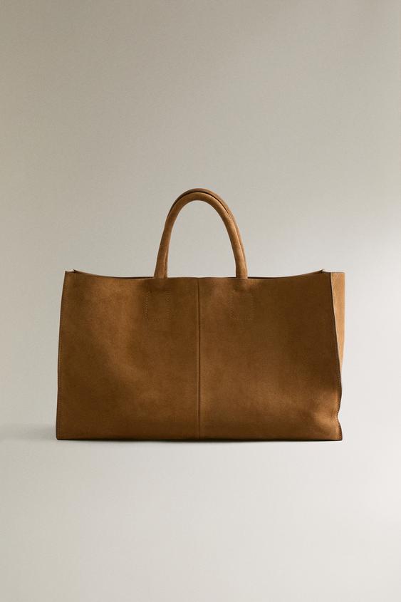 MAXI LEATHER SUEDE BAG - Camel Brown by Zara - Image 0