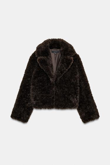 SHORT FAUX SHEARLING COAT - Brown by Zara