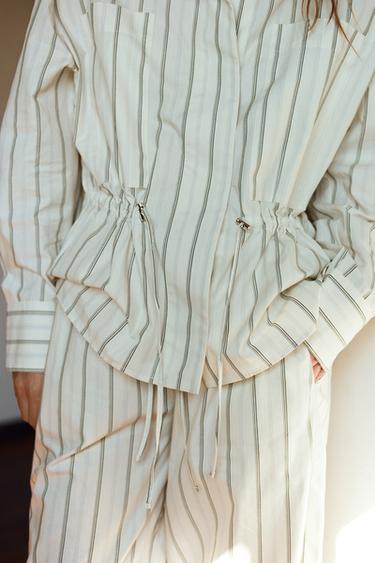 STRIPED PYJAMA SHIRT WITH POCKETS - Ecru / Blue by Zara
