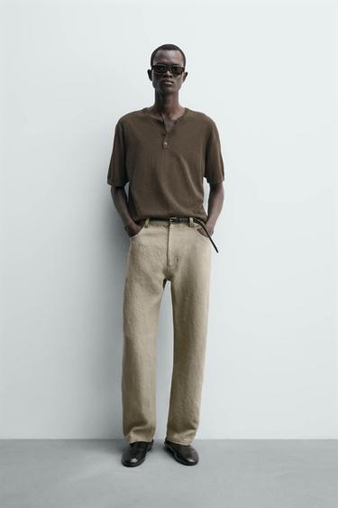 Zara KNIT HENLEY SHIRT - Khaki - Image 0