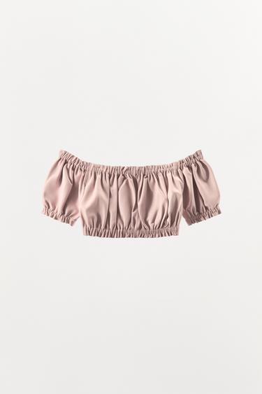 TOP EN CUIR 100 % PLIS - Rose pâle de Zara - Image 3