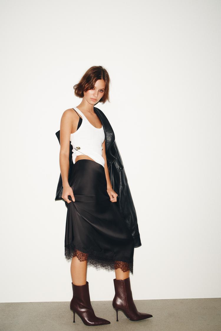 Tacon Fino Botines Piel Zara BOTÍN TACÓN FINO Marrón ZARA España