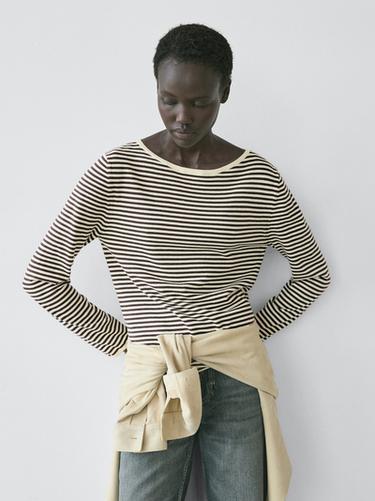 Jersey punto manga larga rayas - Crudo de Zara