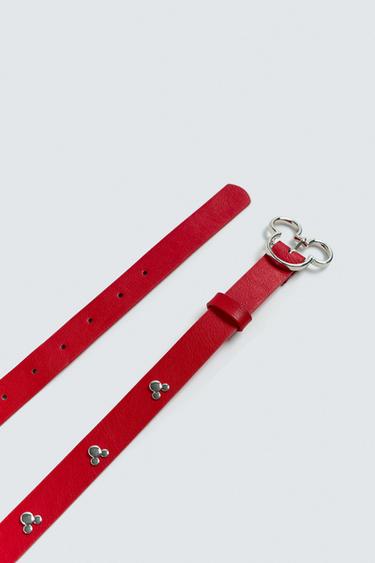 Zara LEATHER STUDDED MICKEY BELT HARRY LAMBERT FOR ZARA X DISNEY - Red
