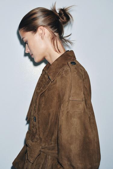 SHORT SUEDE LEATHER TRENCH COAT ZW COLLECTION LIMITED EDITION - Khaki by Zara - Image 3