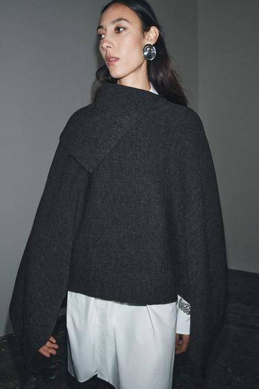 CAPE AVEC LAINE COL ASYMÉTRIQUE - Gris foncé de Zara - Image 4