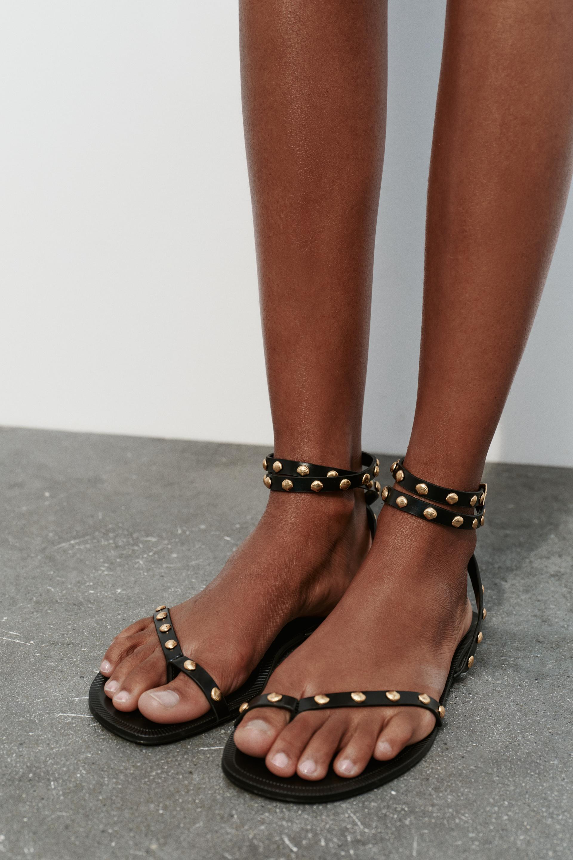 EMBELLISHED FLAT SANDALS - Black | ZARA United States