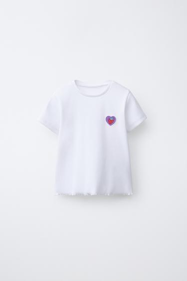 RIB T-SHIRT WITH PATCH - White by Zara