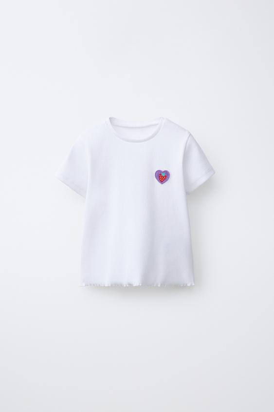 RIB T-SHIRT WITH PATCH - White by Zara - Image 0