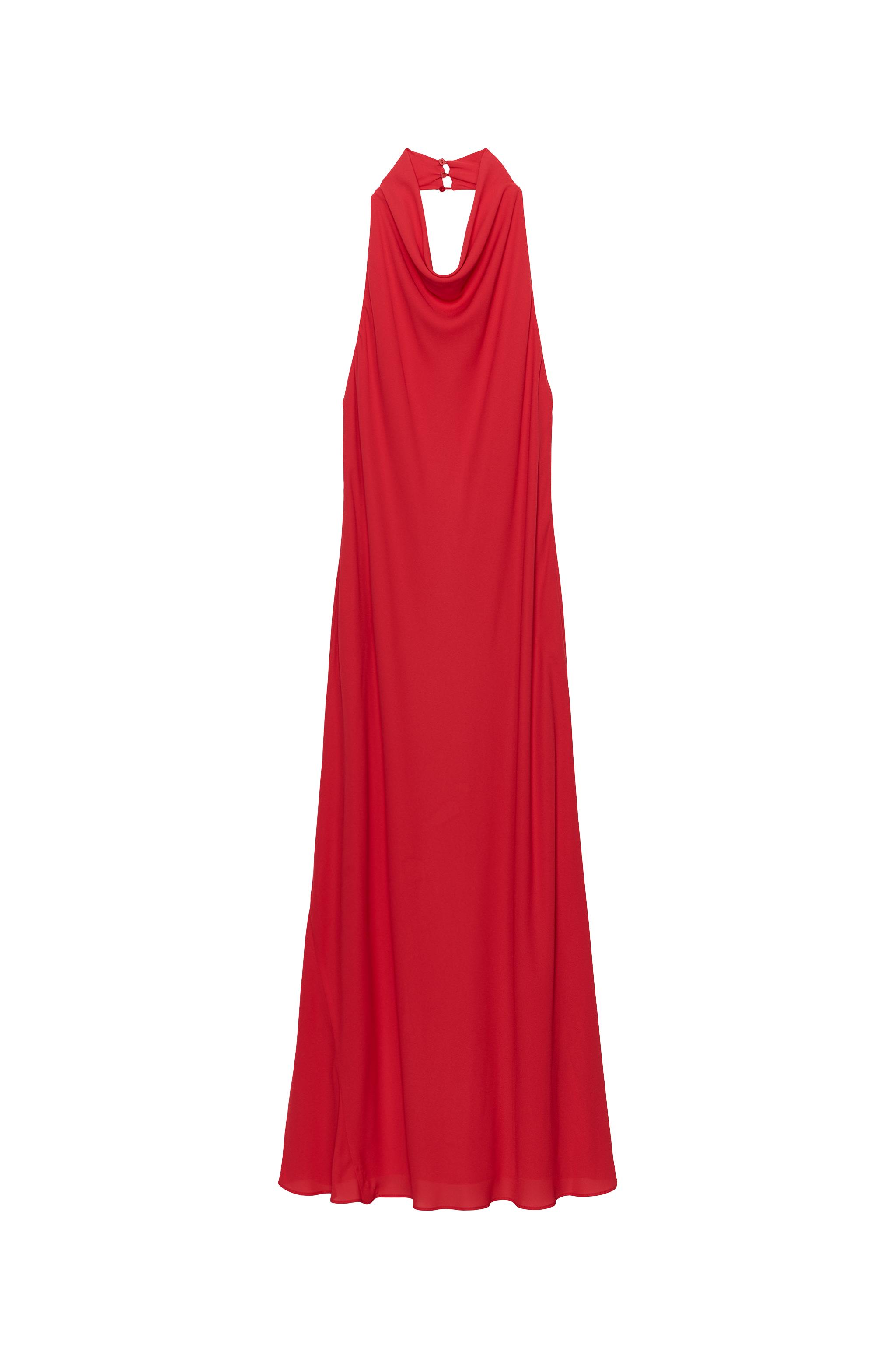 red halter neck dress zara MIDI HALTER DRESS - Red