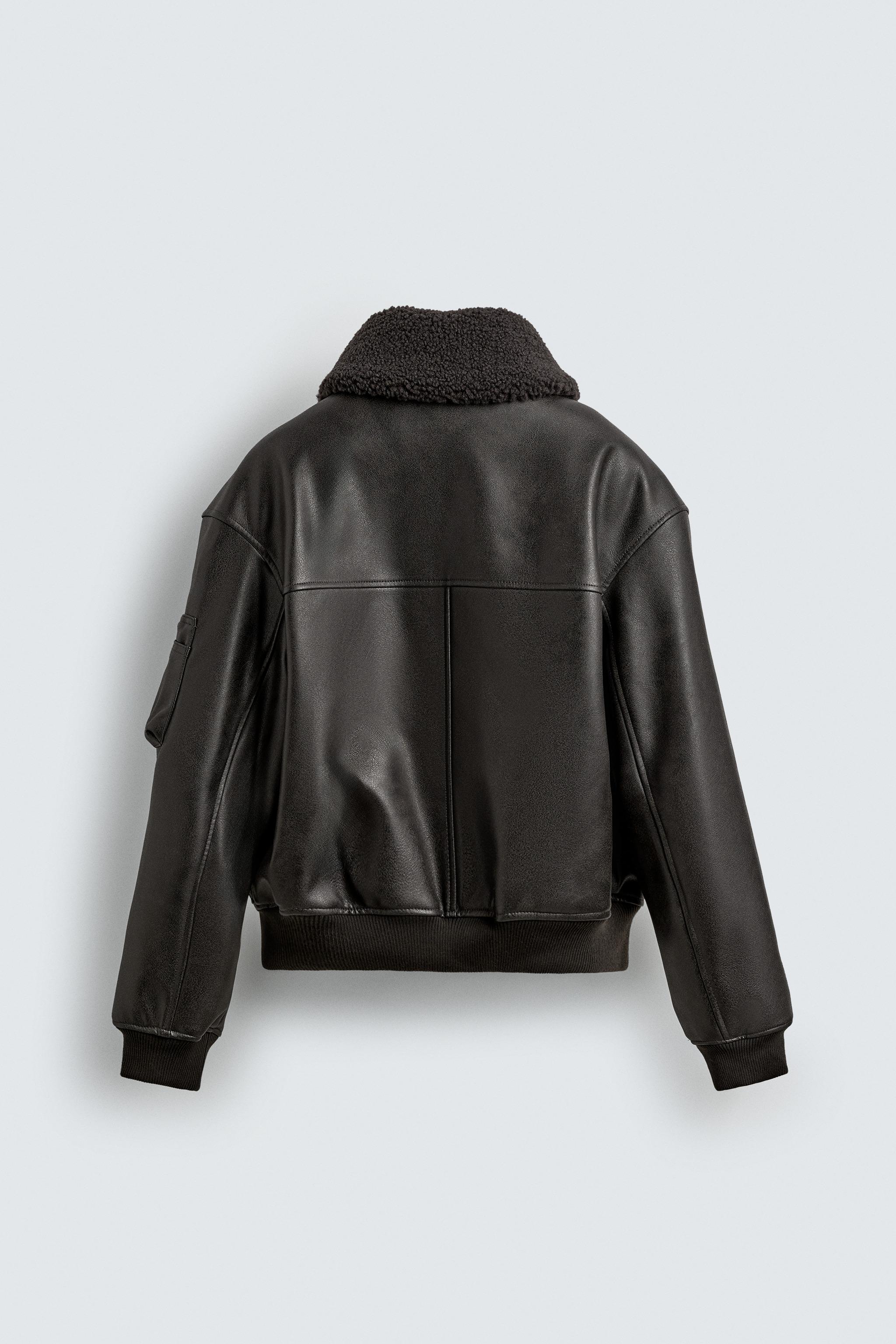 ジャケット・アウター ZARA FAUX LEATHER JACKET L FAUX LEATHER JACKET WITH REMOVABLE COLLAR - Brown | ZARA United States