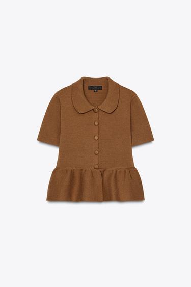 CHAQUETA PUNTO PEPLUM - Caramelo de Zara