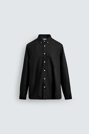Zara LINEN - COTTON SHIRT - Black
