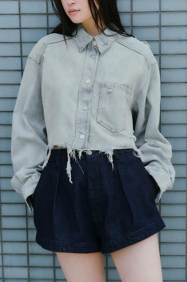 RIPPED TRF CROP DENIM JACKET - Light blue by Zara