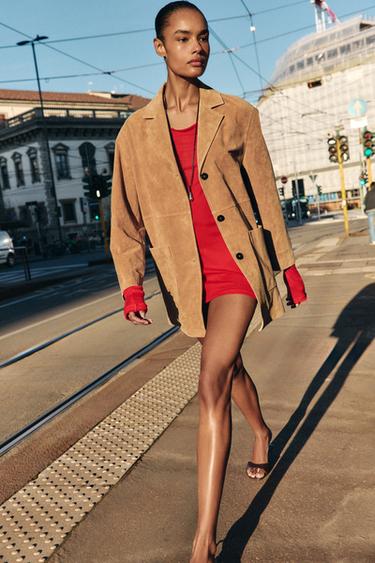 КУРТКА ИЗ 100% ЗАМШИ — РЫЖЕВАТО-КОРИЧНЕВЫЙ от Zara