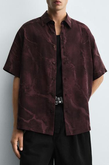 FLOWING TIE-DYE PRINT SHIRT - Burgundy by Zara