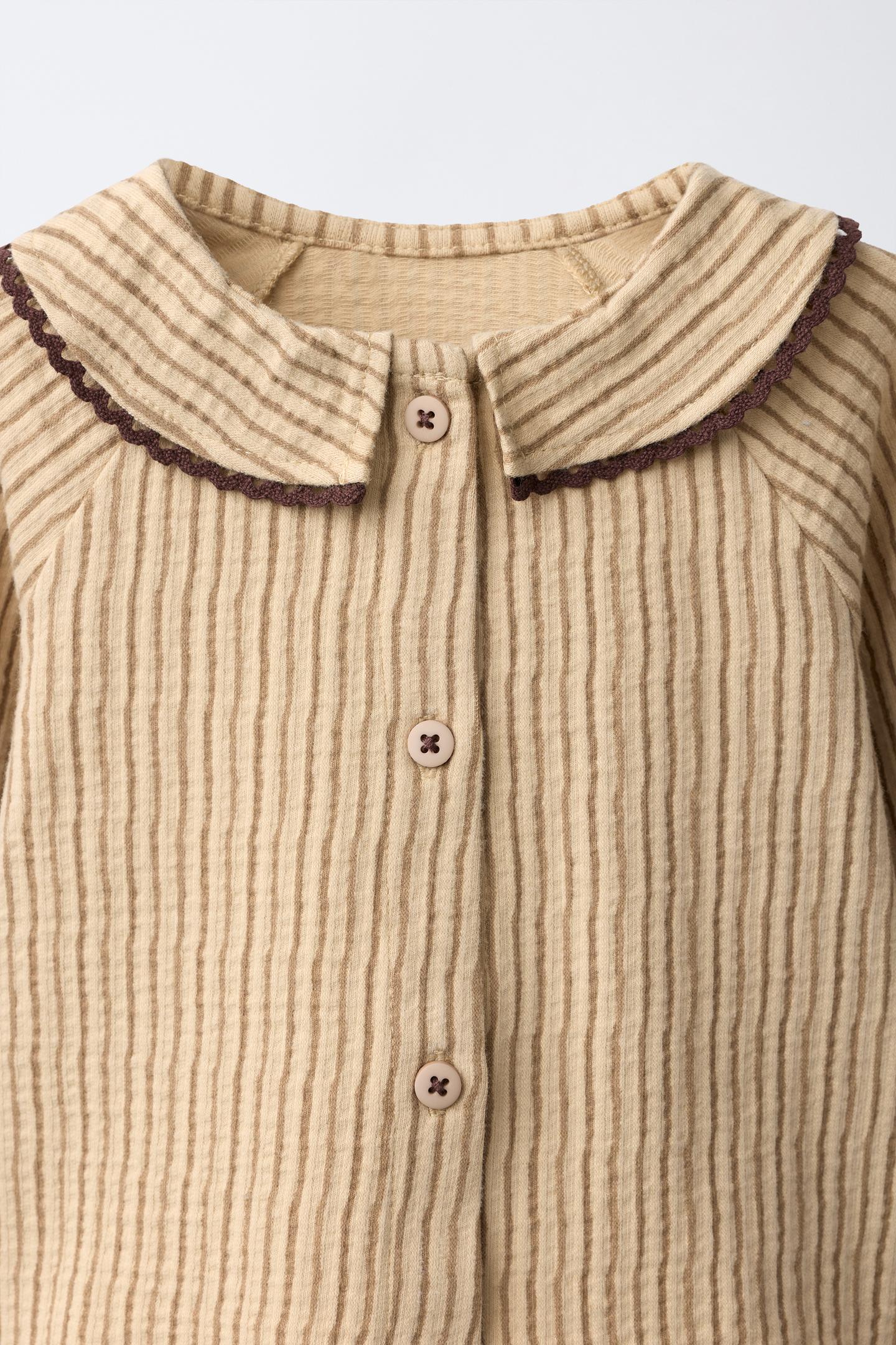 Детская футболка Zara Striped Textured Lace-Trim, цвет: Ocher — фото 3