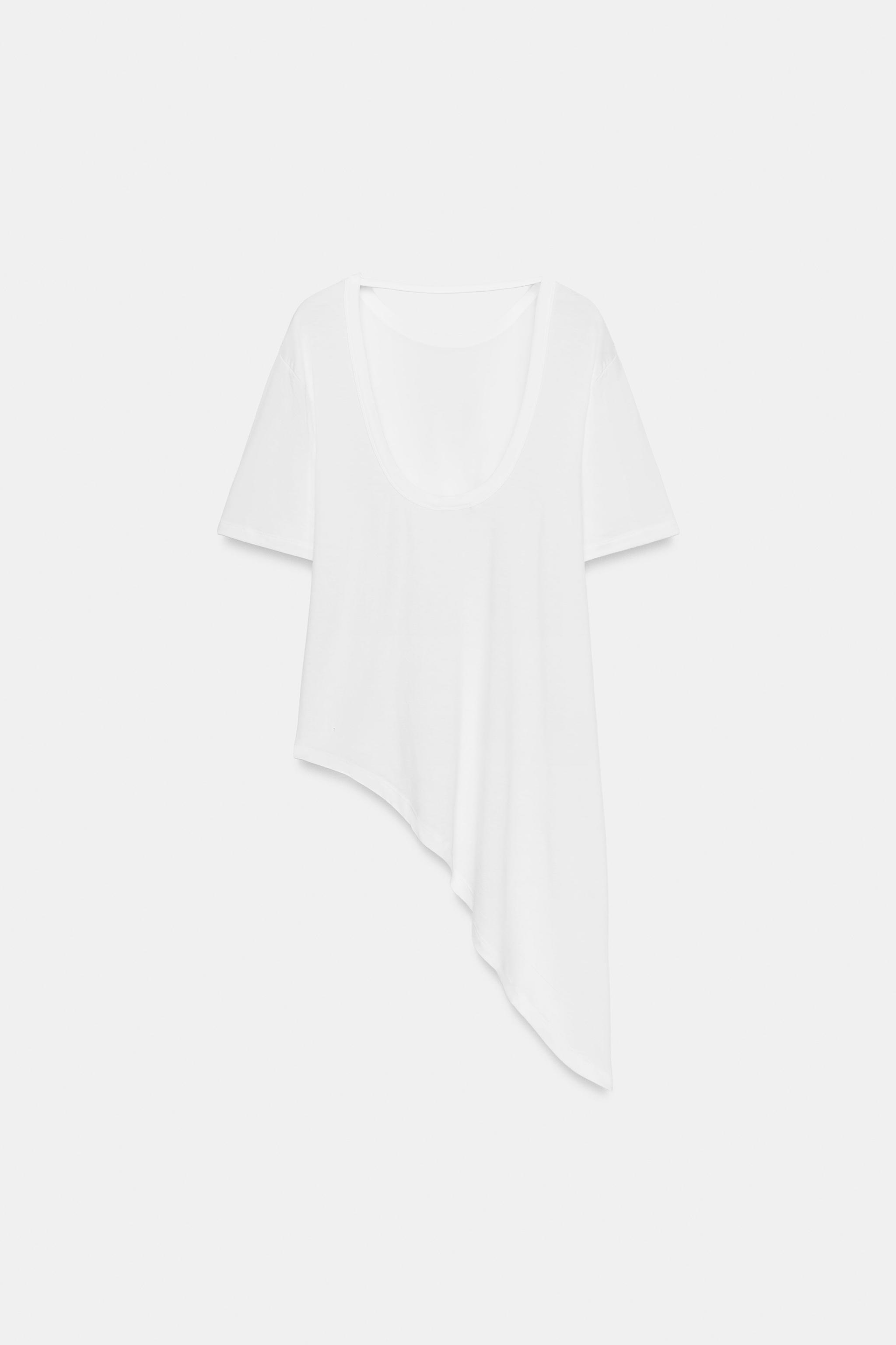 Женские топы Zara ASYMMETRIC SHORT SLEEVE TOP — фото 7