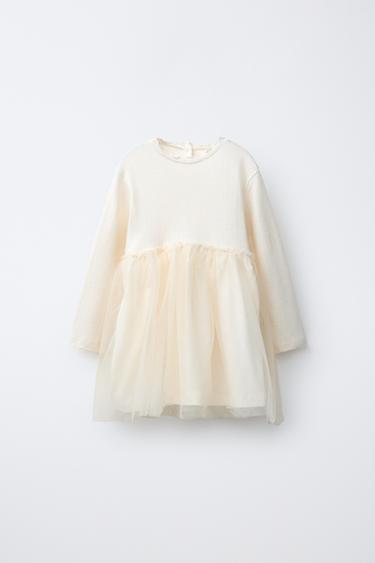 VESTIDO COMBINADO TUL Y POINTELLE - Crudo de Zara