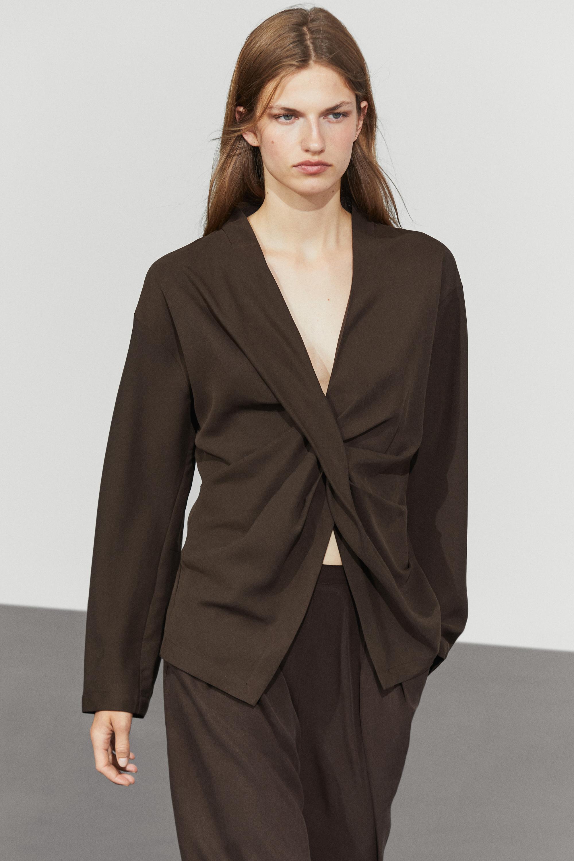 Flowing blouse with draped detail — Brown