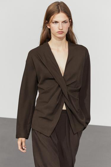 Zara Flowing blouse with draped detail - Brown