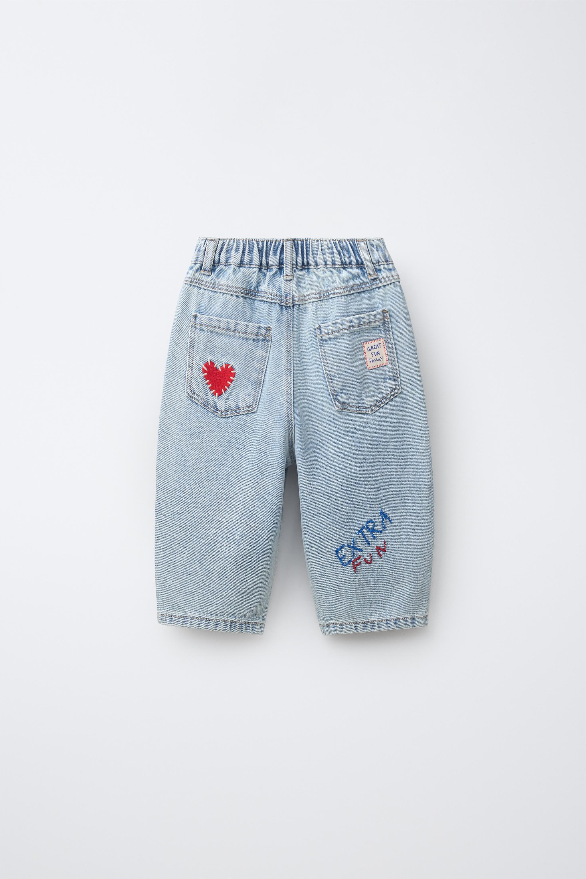 ハート刺繍入りバギーデニムパンツ - ライトブルー | ZARA Japan / 日本
