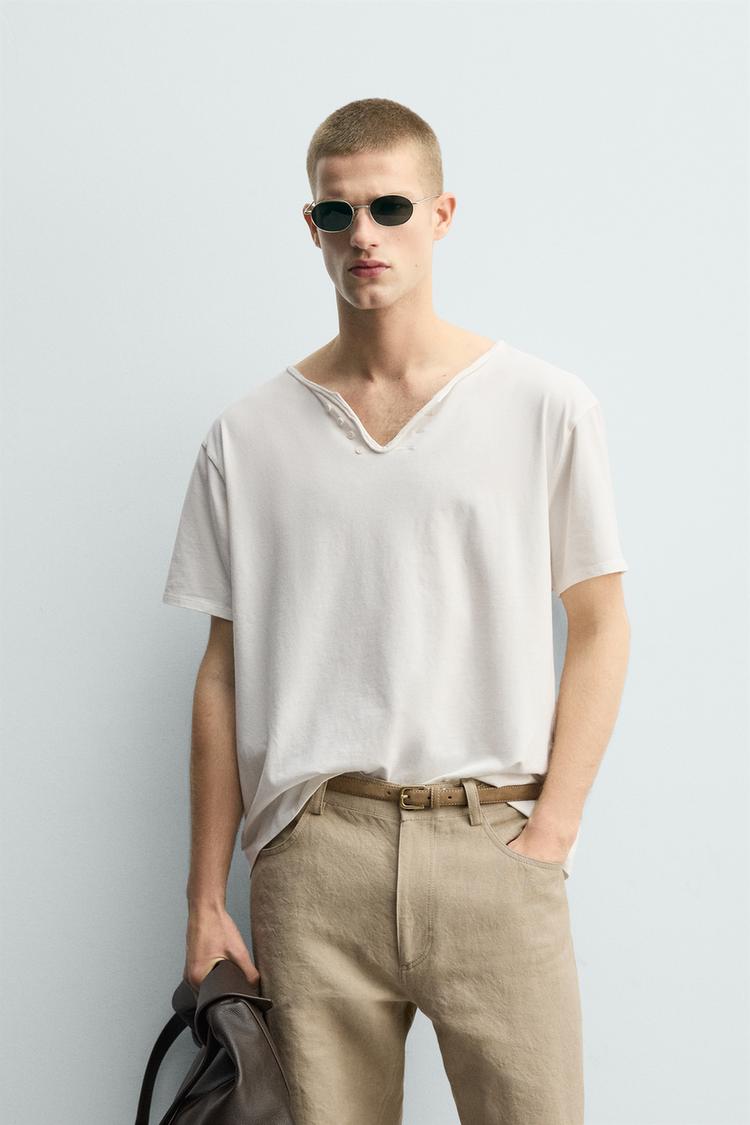 ZARA IRREGULAR HENLEY T-SHIRT