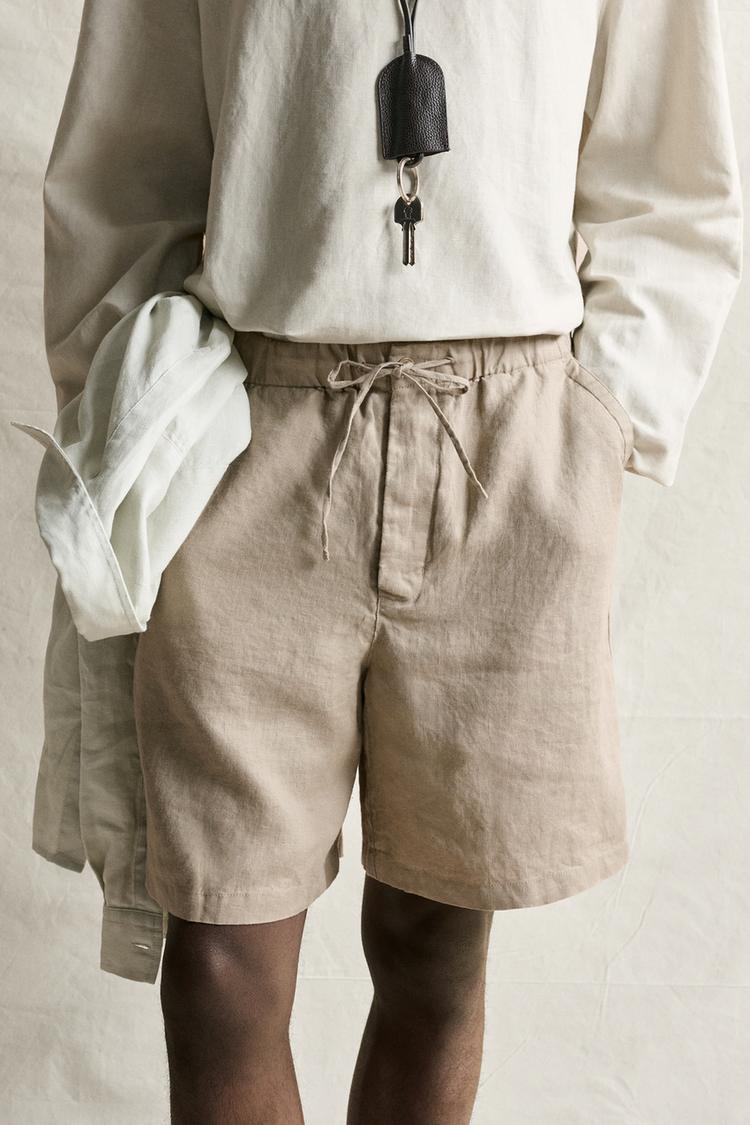 100% LINEN RELAXED FIT BERMUDA SHORTS