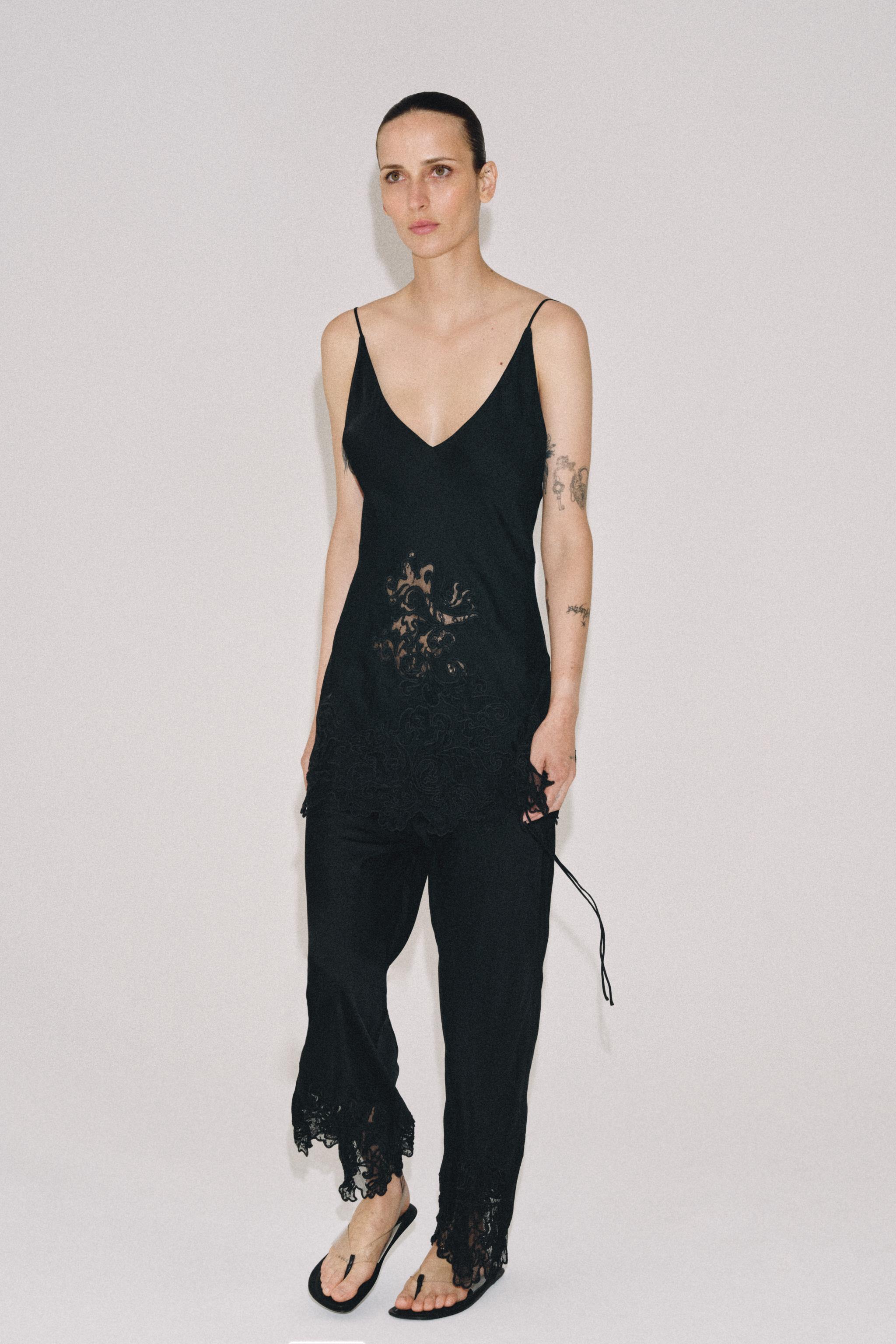 ZW COLLECTION サテン刺繍パンツ - ブラック | ZARA Japan / 日本