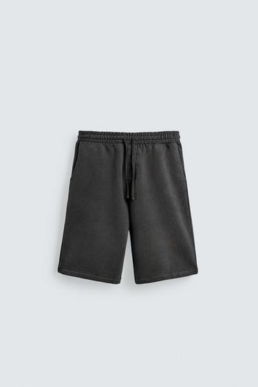 TEPLÁKOVÉ BERMUDY RELAXED FIT S VYBLEDNUTÝM EFEKTOM - Tmavý antracit zn. Zara