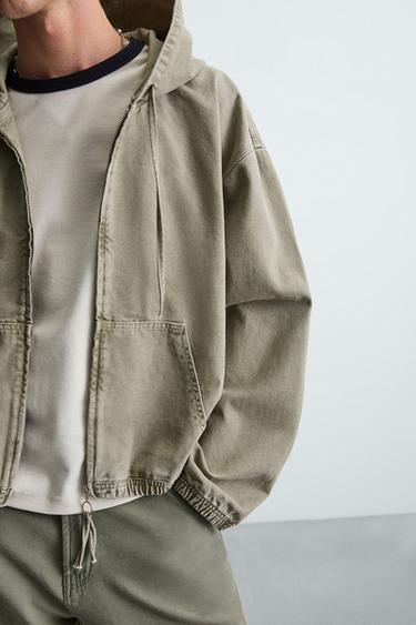 WASHED HOODED JACKET - Khaki by Zara - Image 4