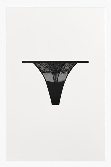 LACE THONG - Black by Zara