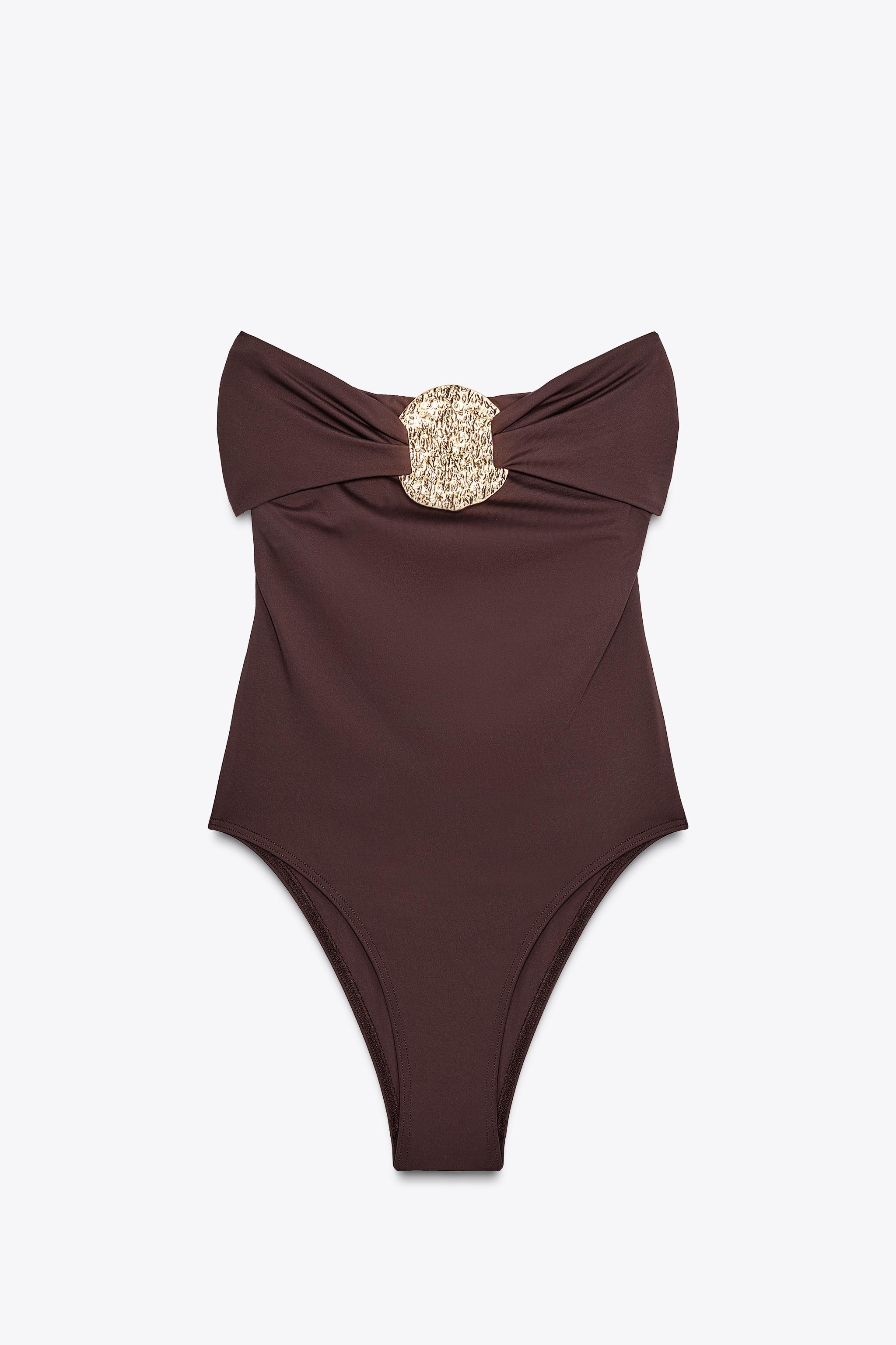 【ZARA】メタルリング付きバンドゥスイムウェア 0167/008/800 METALLIC RING BANDEAU SWIMSUIT - Black | ZARA United States