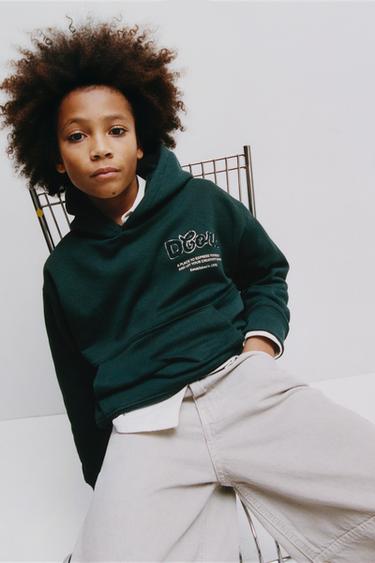HOODIE WITH TERRY TEXT - Bottle green by Zara