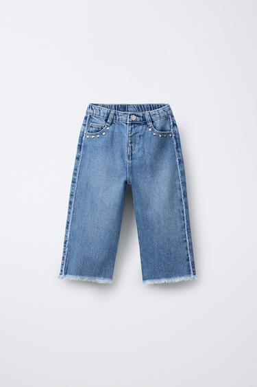 Zara HEART STUD CULOTTE JEANS - Mid-blue - Image 0