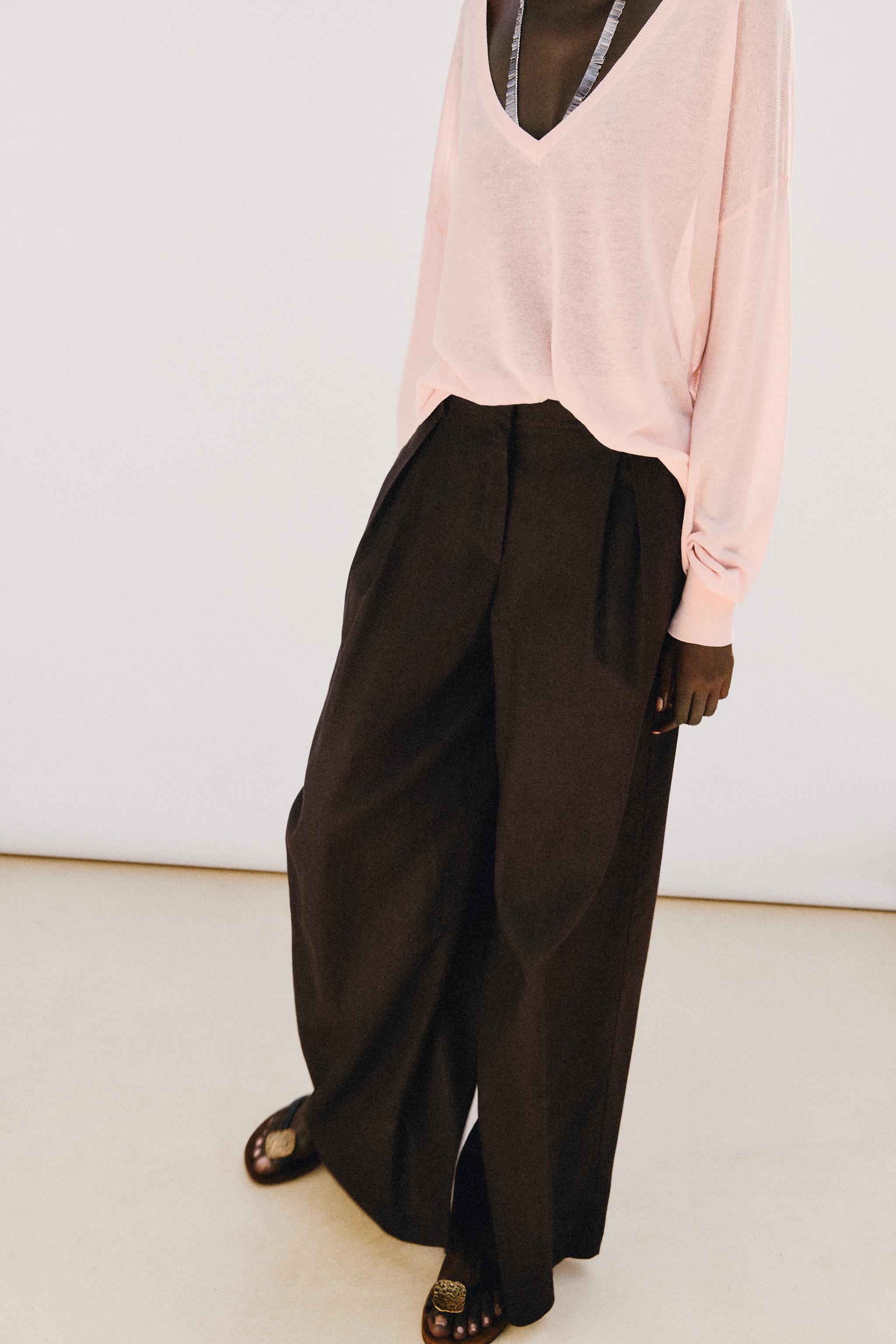 Zara Geniş Paça Keten Pantolon görsel 3
