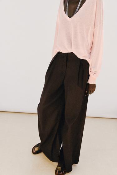 PANTALON LARGE AVEC LIN - Marron de Zara - Image 2