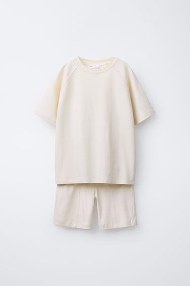 Zara INTERLOCK T-SHIRT AND BERMUDA SET - Ice