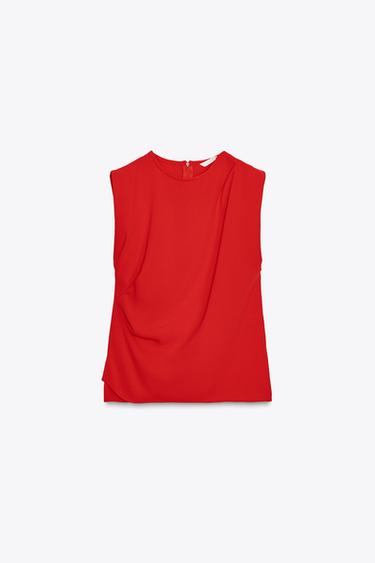 PLEATED CREPE TOP - Intense red by Zara