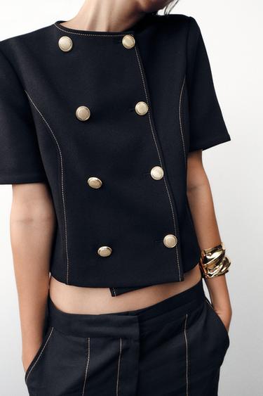 CONTRAST STITCH SHORT SLEEVE BLAZER - Black by Zara - Image 3