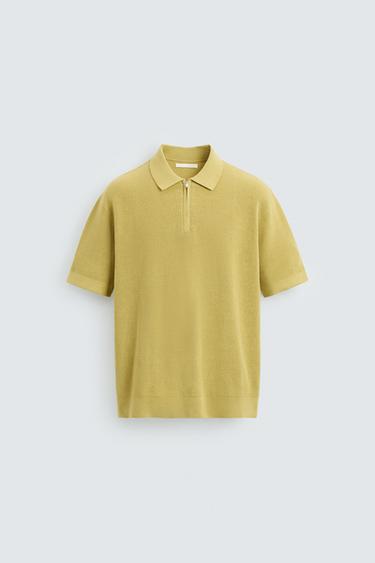 ZIP-UP TEXTURED KNIT POLO SHIRT - Lemon yellow by Zara