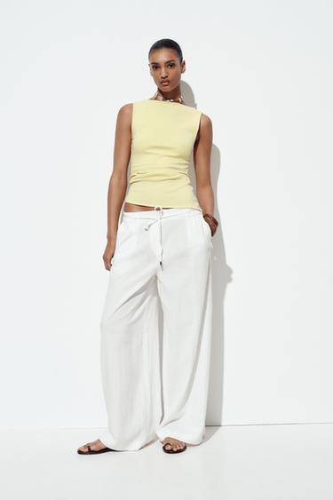 Zara ASYMMETRICAL RUCHED T-SHIRT - Yellow - Image 0