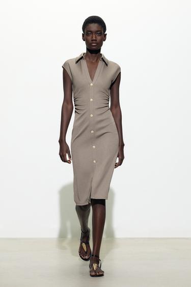 VESTIDO CAMISERO PIQUÉ - Beige de Zara