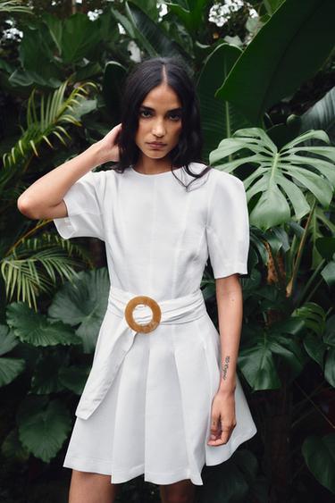 SHORT DRESS WITH BELT - White by Zara