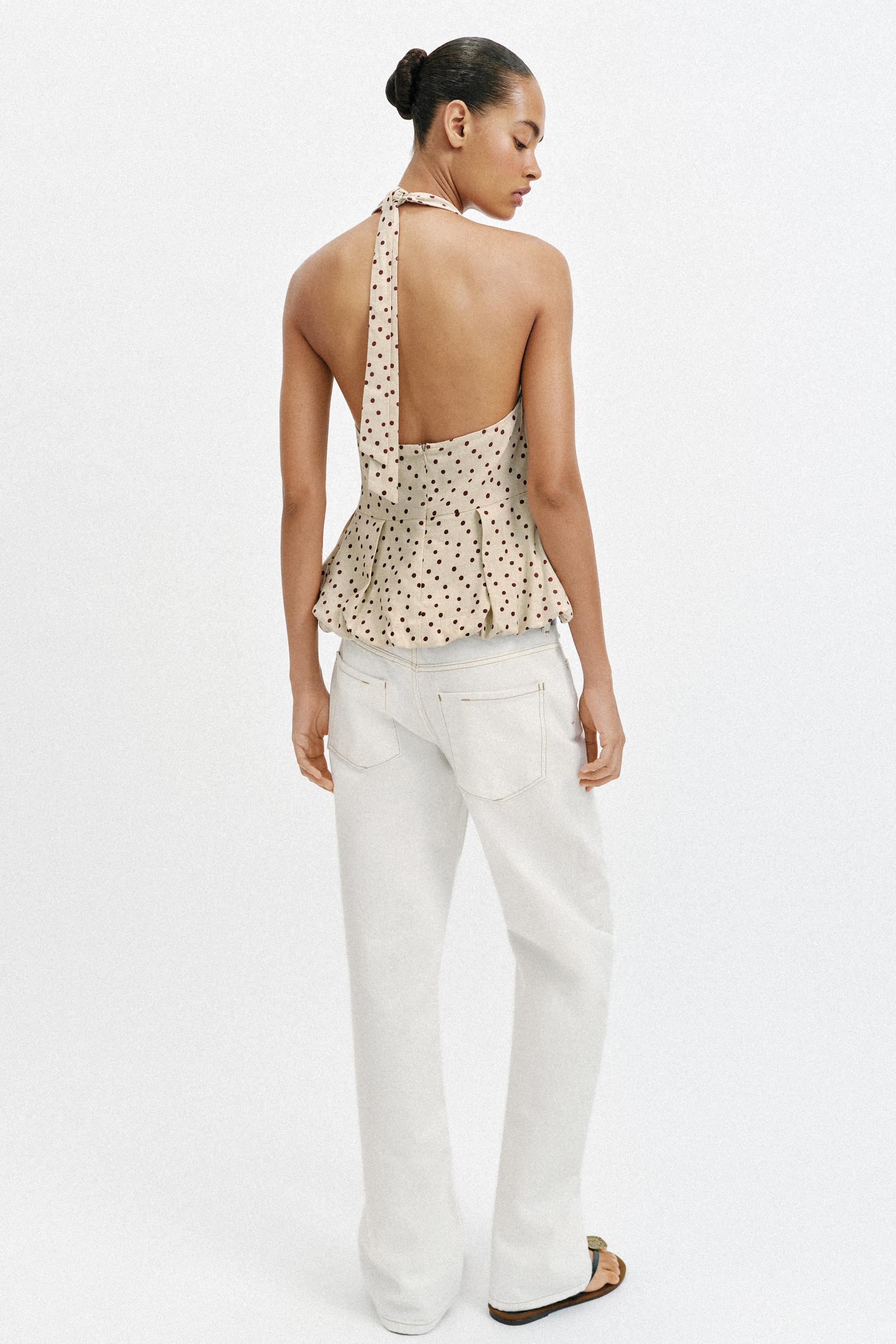 LINEN BLEND POLKA DOT BALLOON TOP