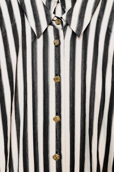 ROBE MI-LONGUE BIMATIÈRE RAYURES CEINTURE - Écru / Noir de Zara - Image 10