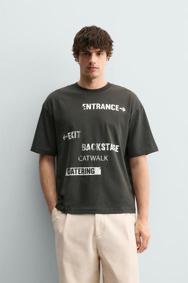 RELAXED FIT PRINTED T-SHIRT - Anthracite grey by Zara