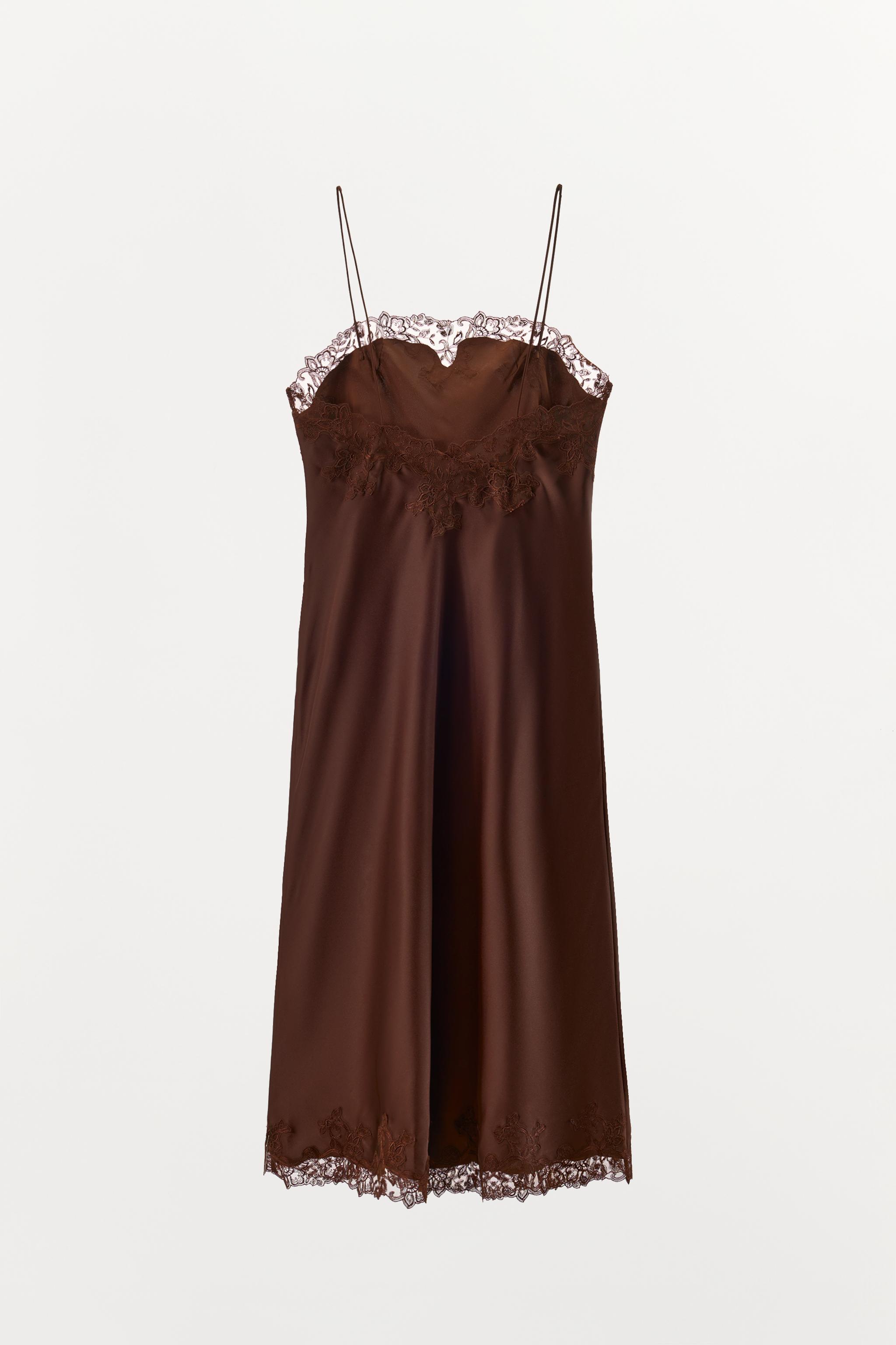 SATIN EFFECT LACE MIDI DRESS