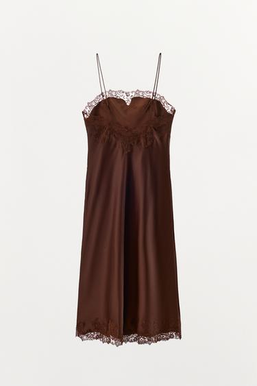 SATIN LACE MIDI DRESS - Brown by Zara - Image 7