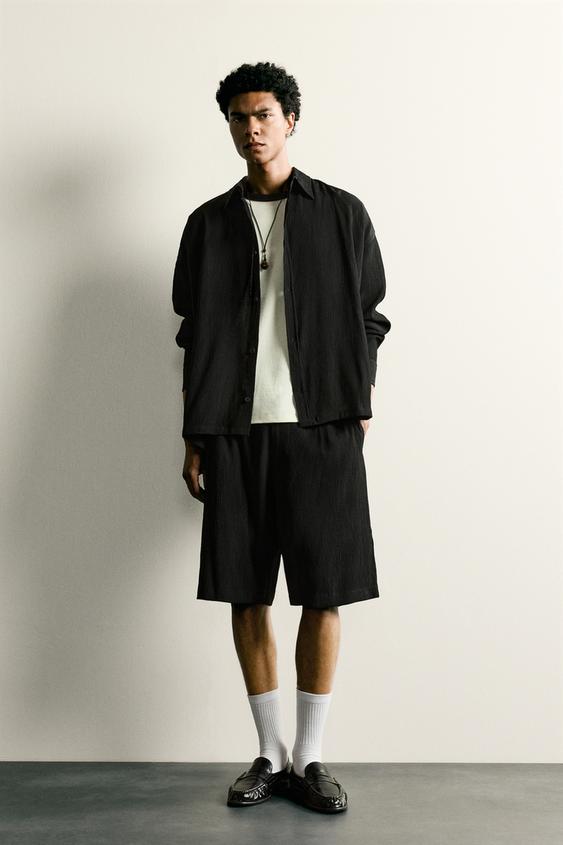 TEXTURED RELAXED FIT BERMUDA SHORTS - Black by Zara - Image 0